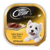 6 Individual Trays Of Cesar Sunrise Wet Dog Food Grilled Steak And Eggs Flavor Breakfast, 3.5 Oz. Ea