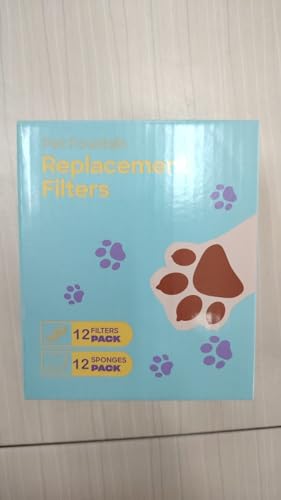 Vouaaood Cat Fountain Filters Replacement: 24 Pet Water Fountain Filters - 12 Carbon Filters + 12 Sponges Filters Suitable For H
