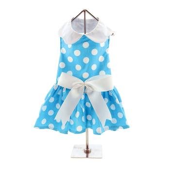 Doggie Design Blue Polka Dot Dress W/Leach & D-Ring (X-Small)