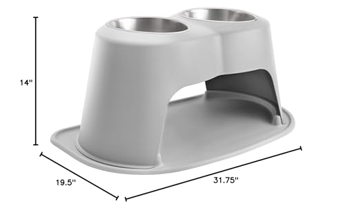 Weathertech Double High Pet Feeding System - Elevated Dog/Cat Bowls - 14 Inch High Light Grey (Dhc9614Lglg)