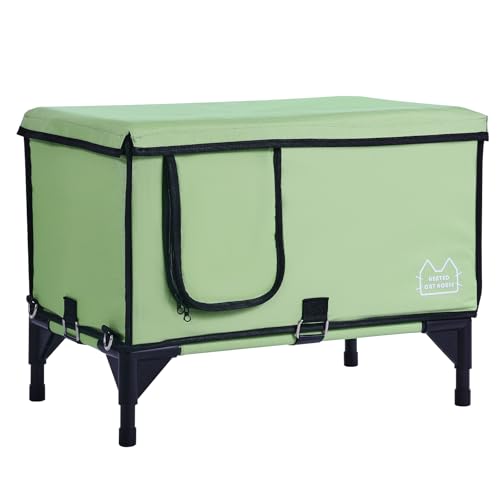 VEVOR Elevated Heated Cat House Cuboid Kitty Shelter with Heated Pad Green (M)