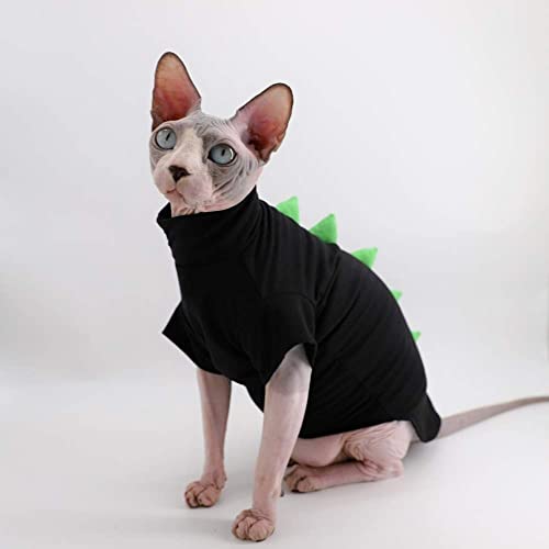 Dinosaur Design Sphynx Hairless Cat Clothes Cute Breathable Summer Cotton Shirts Cat Costume Pet Clothes,Round Collar Kitten T-S