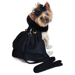 Doggie Design Black Wool And Black Fur Collar Harness Coat Xl