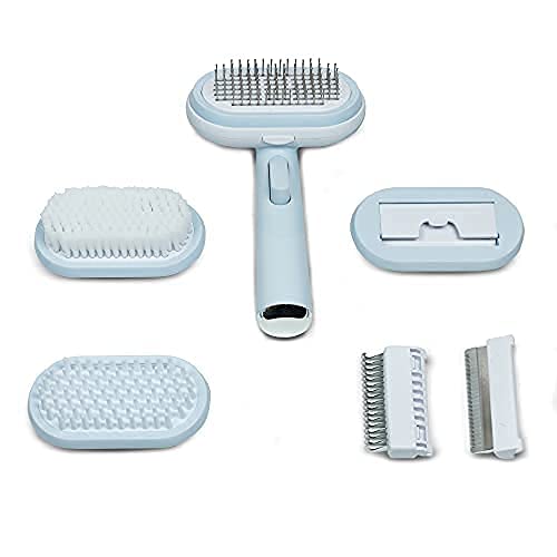 Psk Pet Mart5 In 1 Pet Grooming Kit Pin Brush, Bristle Brush, Dematting Comb, Deshedding Comb, Massage And Bath Brush For Dogs &
