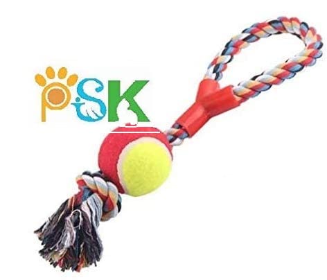 Psk Pet Mart Non Toxic Cotton Durable Soft Molars Chew Toy With Tennis Ball For Puppy/Cat(Pack Of 1)
