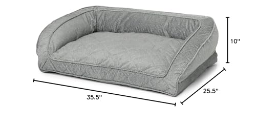 Orvis Comfortfill-Eco Bolster Dog Bed - Plush Rectangular Dog Beds With Three-Sided Bolster For Leaning, Grey Tweed - Small