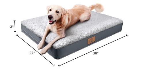 Orthopedic Dog Bed For Large Dogs And Extra Large Dogs, Xl Dog Bed With Removable Waterproof Cover And Machine Washable Dog Bed, Pet Bed Mat Egg-Crate Foam, L-Plus(36'X27'X3'), Grey