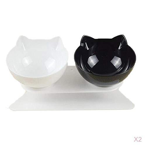 Merishopp 2Pack Pet Food Water Feeder Dogs Cats Double Bowl With Stand Black And White | Pet Supplies | Dog Supplies | Dishes, F