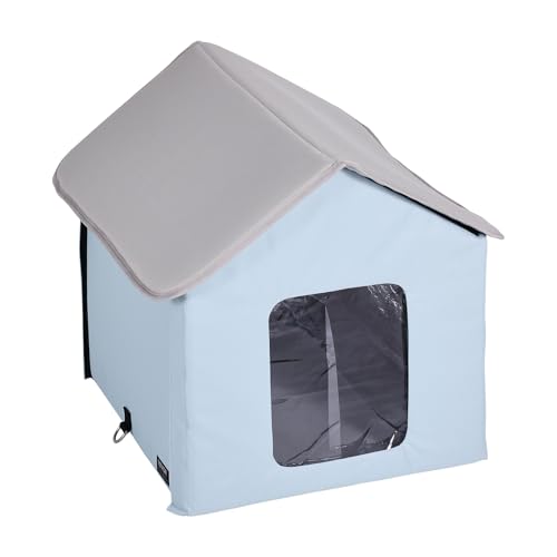 VEVOR Heated Cat House Foldable Kitty Shelter with Heated Pad Blue Small