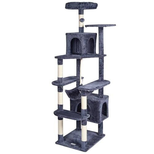 VEVOR Cat Tree 72 Cat Tower with 2 Cat Condos Sisal Scratching Post Dark Grey