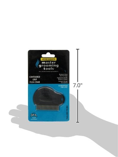 Master Grooming Tools Contoured Grip Flea Combs — Ergonomic Combs For Removing Fleas, Black, 3-Inch
