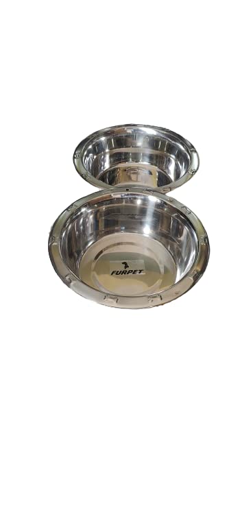 Furpet Set Of 2 Standard Feeding Stainless Steel Wide Embossed Ring Bowls Export Quality Mirror Finish Dish For Feeding Pets Lar