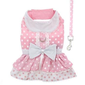 Doggie Design Pink Polka Dot And Lace Dog Harness Dress Set Xs