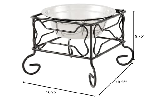 Yml Elevated Stainless Steel Dog & Cat Bowl With Black Wrought Iron Stand, 10-Inch (10.75 Cups)