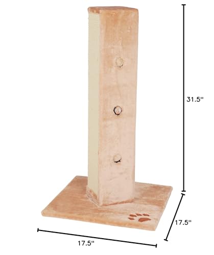 Trixie Soria Cat Scratching Post 31.5 Inch - Cat Scratcher With Soft Fabric Covering Base And Durable Sisal Rope - With Peek-A-Boo Cutouts, Hide And Seek Cat Toy - In Greige