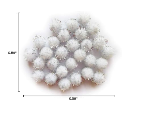 Yycraft 200Pcs Pom Poms Glitter Poms Sparkle 5/8''(15Mm) Balls Cat Toy For Kittens-White/Silver
