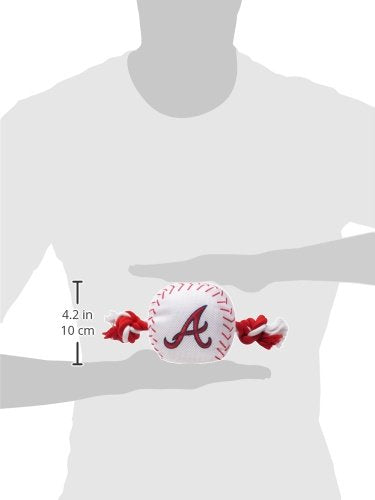 Mlb Atlanta Braves Baseball Rope Toy For Dogs & Cats. Tough Nylon, Sporty Baseball Design, Heavy-Duty Ropes With Inner Squeaker