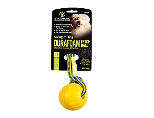Starmark Swing 'n Fling Medium Foam Dog Toy - Durable Yellow Ball (Model SMFFBRM)