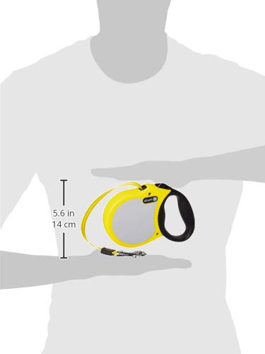 Alcott Visibility Retractable Reflective Belt Leash, 16' Long, Medium For Dogs Up To 65 Lbs., Neon Yellow With Reflective Accent