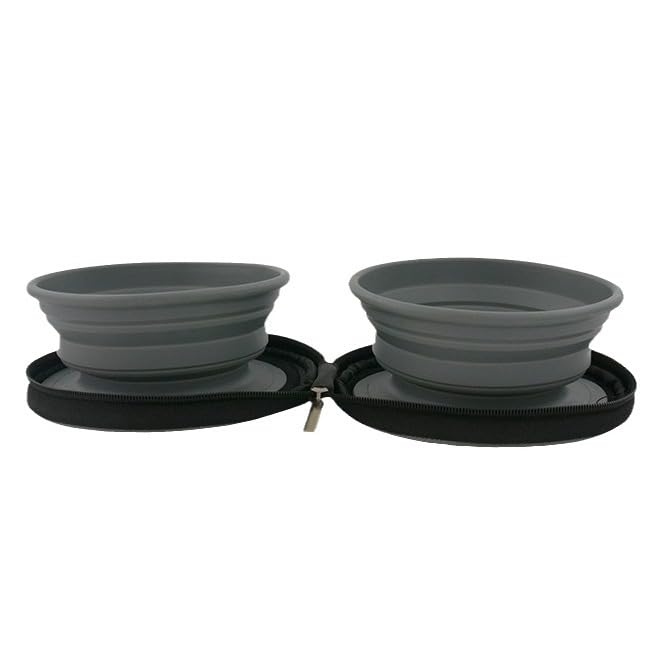 Collapsible Twin Dog Bowls With Travel Case | Easy To Clean Portable Pet Water And Food Bowl While Walking Camping Or Travelling