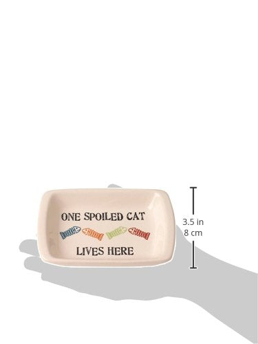Petrageous 12010 One Spoiled Cat Rectangular Cat Saucer Bowl 2.5-Ounce Capacity With 5-Inch Width For Small Cats And Large Cats, Natural