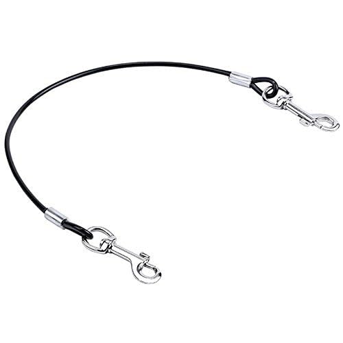 Mogoko Pet Dog Car Seat Belt Restraint, Coated Stainless Steel Chew Proof Dog Vehicle Safety Tether Cable, Double Clip No-Chew Pet Car Leash Lead-16 Inch Black