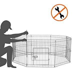 Yaheetech 24 Inch 8 Panel Heavy Duty Foldable Dog Pen - Outdoor & Indoor - Metal Dog Pen Dog Exercise Pen Barrier Kennel Portable Cat Duck Chicken Puppy Fence With Door Black