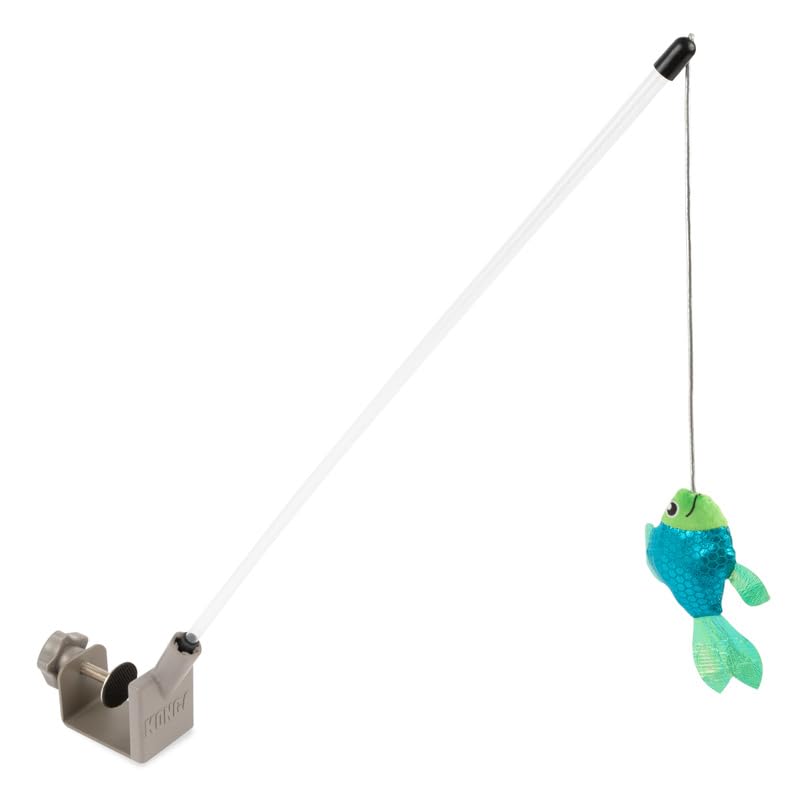 Kong Connects Angler Door Teaser - Wand Fishing Pole With Plush Crinkle Fish Filled With Catnip - Cat Toy