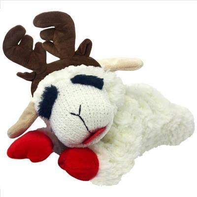 Multipet Holiday Lamb Chop With Reindeer Antlers Plush Dog Toy (10.5' Laying Lamb),All Breed Sizes