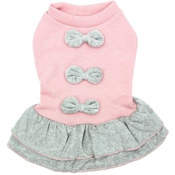 Parisian Pet Dog Sweater Dress - Winter Girl Clothes - Stylish Pink Bows - Lightweight Fall Outfit - Large Dogs Birthday Skirt X