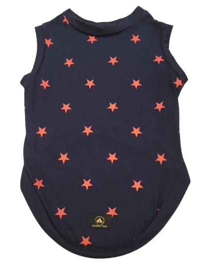 Golden Tails Cotton Star Printed Blue T-Shirt Dress For Dogs And Cats,Small 14