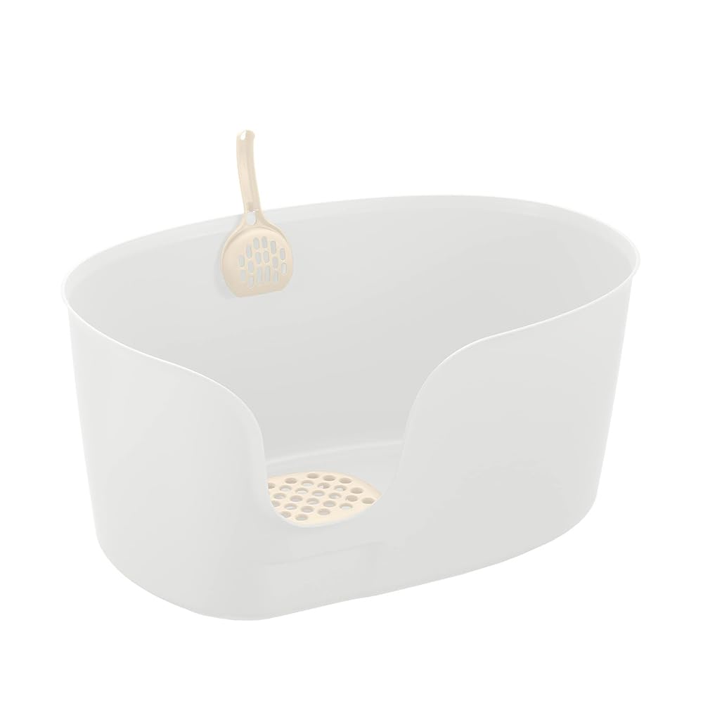 Richell PAW TRAX High Wall Cat Litter Box XL, Large High Sides Cat Litter Pan in White