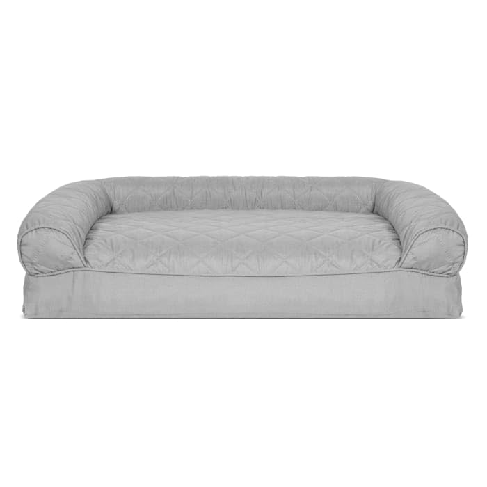 Furhaven Pillow Dog Bed For Medium/Small Dogs W/ Removable Bolsters & Washable Cover - Quilted Sofa - Silver Gray, Medium