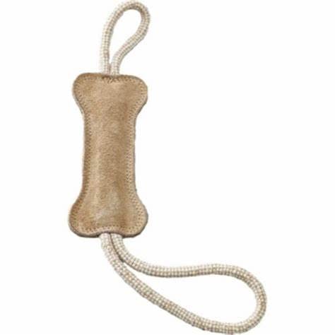 Spot Dura-Fused Leather Bone Tug - Dog Toy With Squeaker And Double Rope Handles, Made With Real Leather And Jute Fabric For Aggressive Chewers, Durable Tug Toy For Dogs And Puppies, Large - 18In