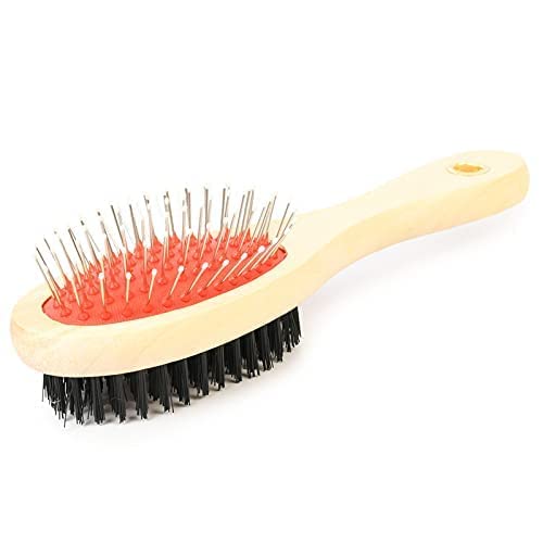Kittupet Nylon Bristles & Rounded Pins With Wooden Handle Dog, Cat, Puppy Pet Grooming Brush For Large And Adult Dogs Of All Bre