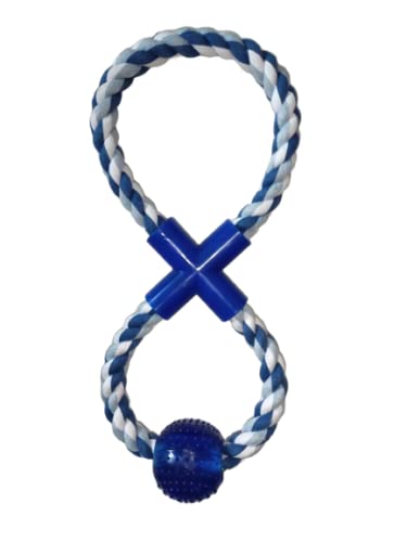 Dog Trust Imported, Rubber Ball, Rope Tug, 8 Shape Design Chew Toy For Puppy/Dog With Rubber Ball (Blue Ball)