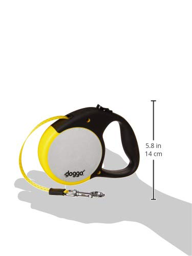 Doggo Reflective Retractable Dog Leash, 16' Long Reflective Belt, Medium For Dogs Up To 65 Lbs., Neon Yellow With Reflective Acc