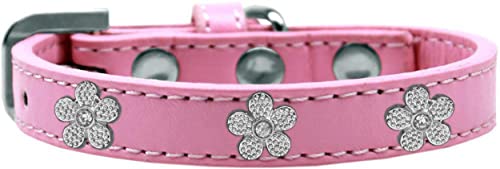 Dog, Puppy & Pet Widget Fashion Collar, Silver Flower - 18 - Aqua