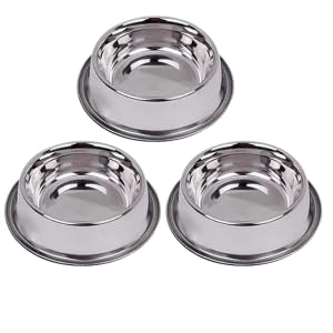Pets Empire Stainless Steel Dog & Cat Bowl | 400 Ml | AntiSkid NonTip HeavyDuty Pet Food & Water Bowl | RustFree Feeding Bow