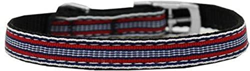Mirage Pet Products Preppy Stripes 3/8&quot; Nylon Dog Collar with Classic Buckle, Size 16, Brown/Khaki