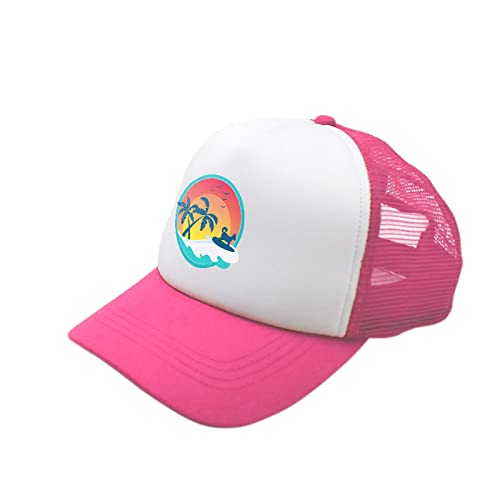 Sunset Collection, Puplid Trucker Hats For Humans Stylish Sun Protection Human Hat To Match And Twin With Your Dog (Pink Surfer 