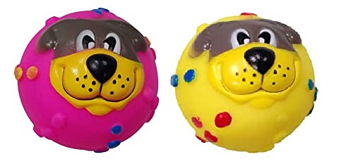 Pet Guard Squeaky Puppy Face Ball Rubber Toy for Dog (2Pcs Color May Very)