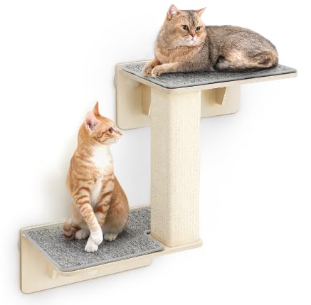 Pecute Double Cat Shelves With Scratching Post For Wall And Window With Solid Wood Frame, Washable & Removable Cover, Space-Savi