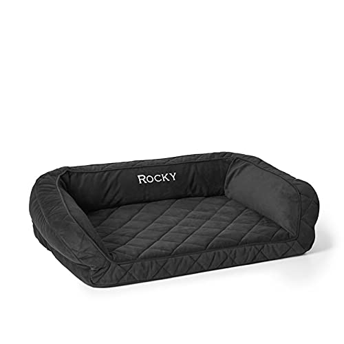 Orvis Comfortfill-Eco Bolster Dog Bed - Plush Rectangular Dog Beds With Three-Sided Bolster For Leaning, Slate - Medium