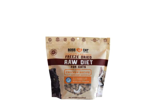Boss Cat Complete & Balanced Freeze Dried Raw Diet for Cats, Chicken Recipe, 9 oz Bag