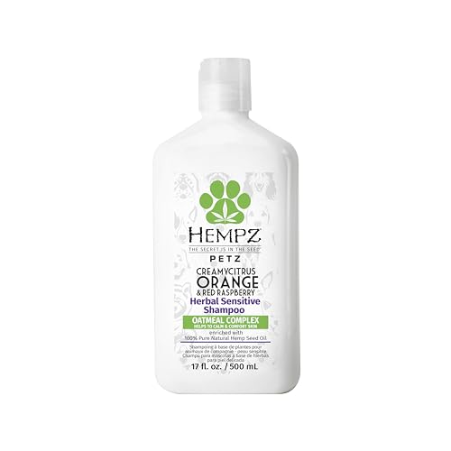 Hempz Petz, Sensitive Dog Shampoo, Oatmeal Complex To Soothe, Creamy Citrus Orange & Red Raspberry Herbal Sensitive Shampoo 17 O