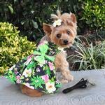 Blue Lagoon Hawaiian Hibiscus Dog Dress With Matching Leash (Large)