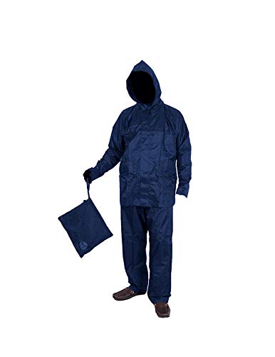 Duckback MenS Rider Solid Raincoat Pant Style With Jacket (Xxl, Navy Blue)
