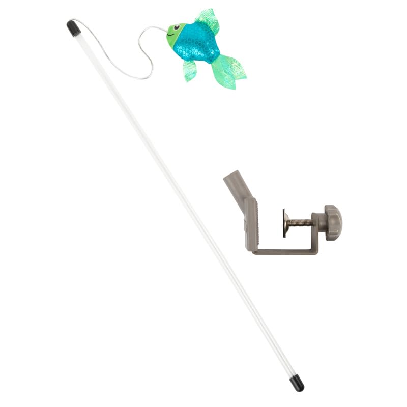 Kong Connects Angler Door Teaser - Wand Fishing Pole With Plush Crinkle Fish Filled With Catnip - Cat Toy