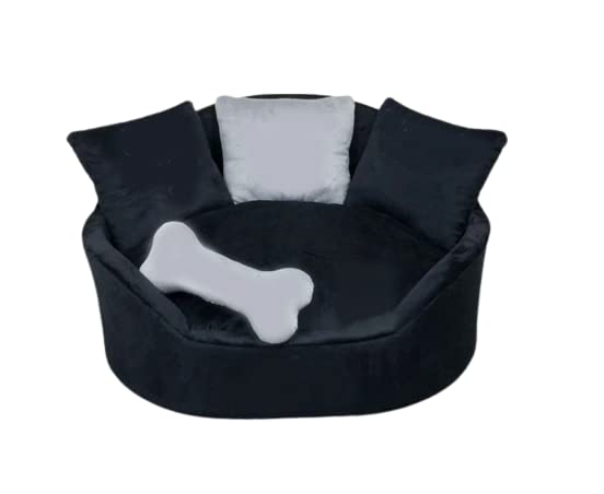 Cutepups Medium Size Polyester Round Shap_Dog & Cat Bed_Black Color_And_(Extra 4 Small Pillow)